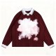 Women's Burgundy Polo Collar Sweater - "BREEZE" Embroidered Graphic