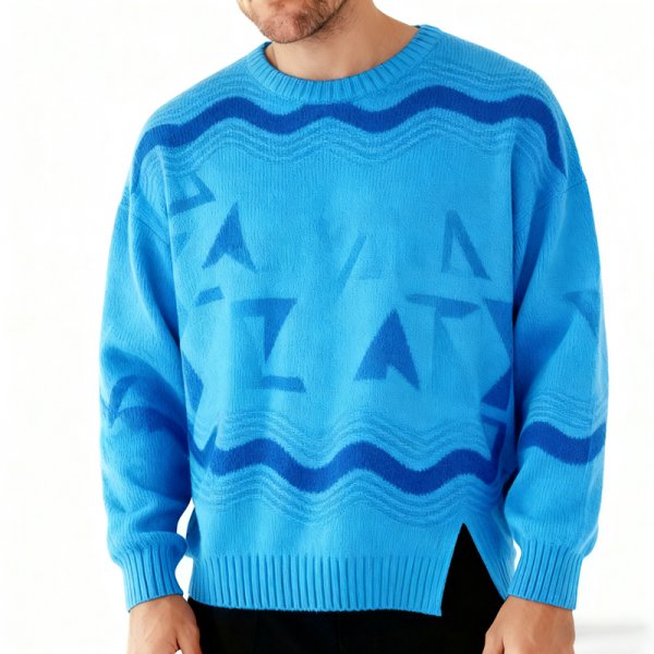 Royal Blue Abstract Polka Dot Crew Neck Sweater