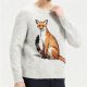 Men's Light Grey Crew Neck Sweater with Fox Graphic