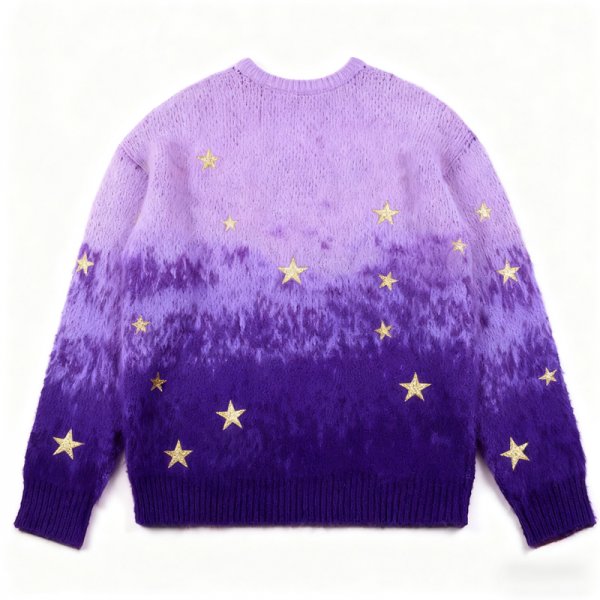 Women's Blue Gradient Sweater with Polka Dot Pattern