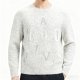 Men's Light Grey Crew Neck Sweater with Distressed Letter Print