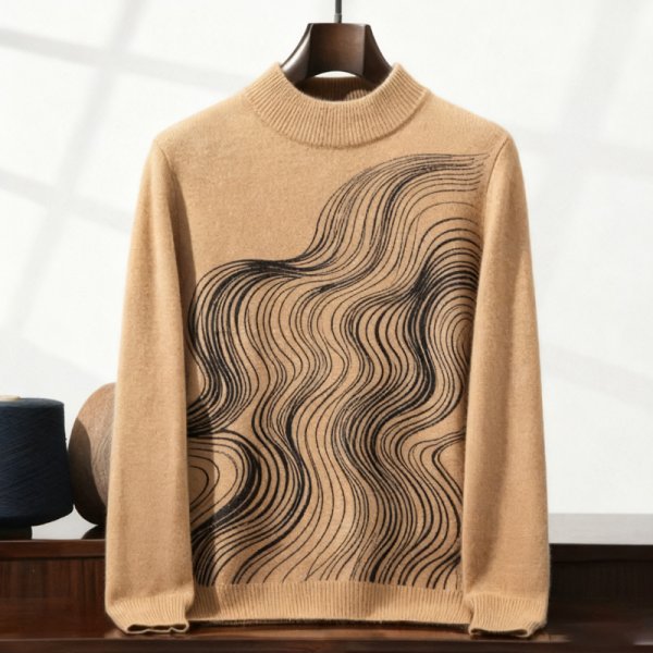 Women's Geometric Stripe Print Trench Coat – Modern Oversized Winter Coat