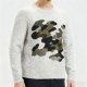 Men's Light Grey Crew Neck Sweater with Camouflage Patch