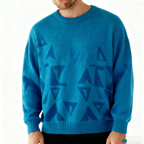 Pale Teal Fine Check Crew Neck Sweater