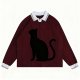 Women's Burgundy Polo Collar Sweater - "WAVE" Embroidered Graphic