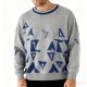 Cobalt Blue Geometric Patchwork Crew Neck Sweater