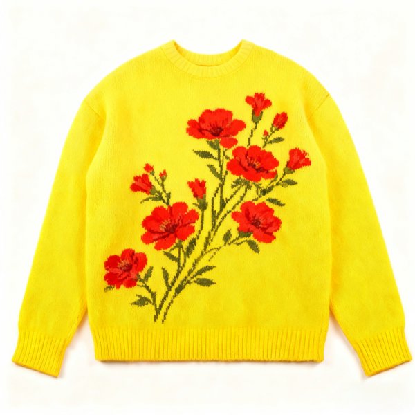 Women's Green Ombre Sweater with Leaf Motif