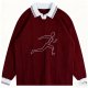 Women's Burgundy Polo Collar Sweater - "RHYTHM" Embroidered Graphic